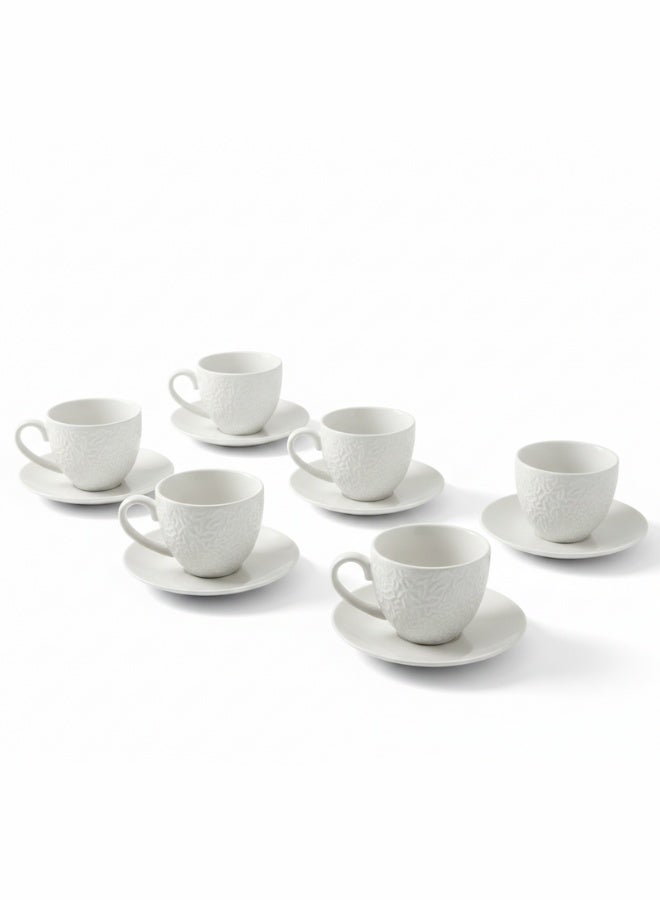 Feelings Ceramic Tea Cup & Saucer Set, includes 6 × 90ml Ceramic Tea Cups, 6 × Ceramic Saucers,  Serves 6 People, White - Image 2